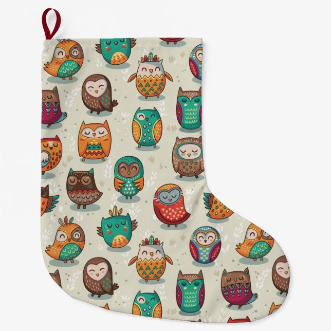 Grande Chaussette De Noël Motif de la Chouette (Devant)