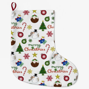 Grande Chaussette De Noël Motif de mélange d'illustrations de Noël