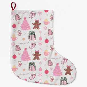 Grande Chaussette De Noël Motif de Noël rose