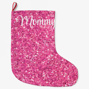 Grande Chaussette De Noël Motif de parties scintillant rose étincelant