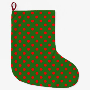 Grande Chaussette De Noël Motif de pois rouges sur fond vert