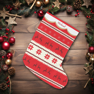 Grande Chaussette De Noël Motif de rennes nordiques personnalisé
