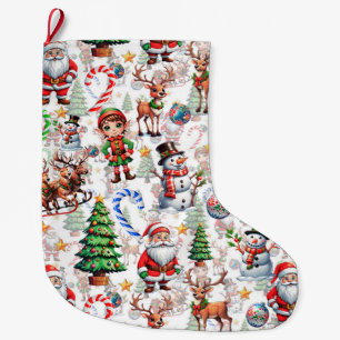 Grande Chaussette De Noël Motif décoratif de Noël sur fond blanc