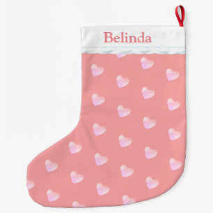 Grande Chaussette De Noël Motif élégant de cœur rose