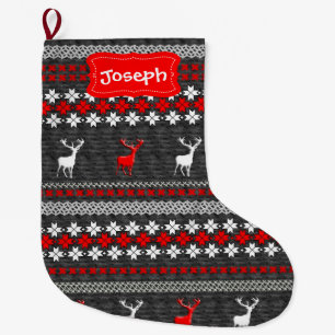 Grande Chaussette De Noël Motif festif de cerfs scandinaves amusant