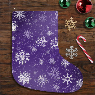 Grande Chaussette De Noël Motif Flocons de Neige Violets Magique Vacances d'