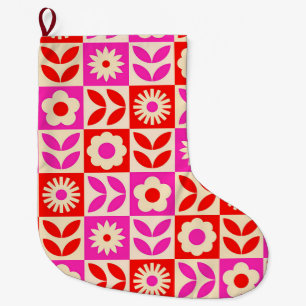 Grande Chaussette De Noël Motif floral rétro vibrant