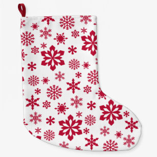 Grande Chaussette De Noël Motif moderne de flocon rouge et blanc