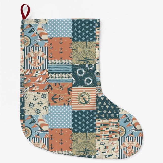 Grande Chaussette De Noël Motif nautique (Devant)