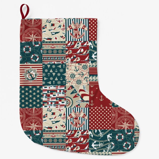 Grande Chaussette De Noël Motif nautique (Devant)