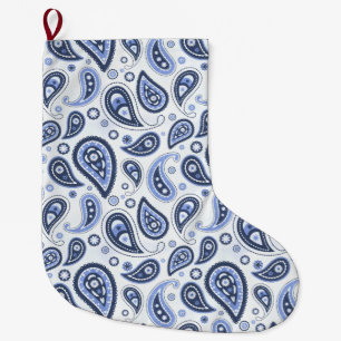 Grande Chaussette De Noël Motif Paisley Bleu