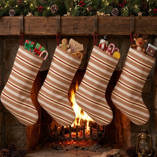Grande Chaussette De Noël Motif rayé automnal chaud rétro