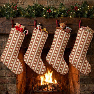 Grande Chaussette De Noël Motif rayure automne rétro chaud