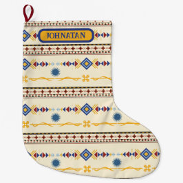 Grande Chaussette De Noël Native American Inspired Pattern in Red, Blue,Gold