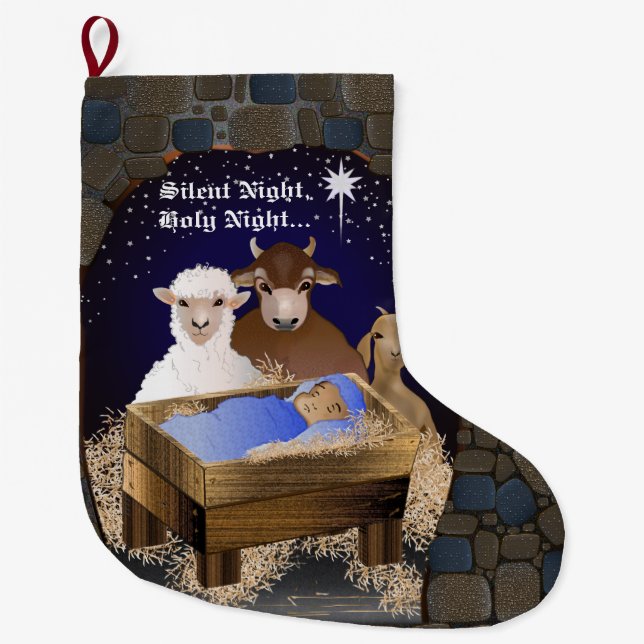 Grande Chaussette De Noël Nativité Maître Noël (Devant)