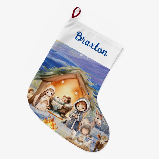 Grande Chaussette De Noël Nativité Noël Stocking (Devant (Accrochage))