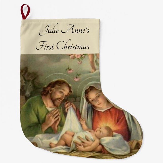 Grande Chaussette De Noël Nativité sainte Jésus Mary Joseph de famille de (Devant)