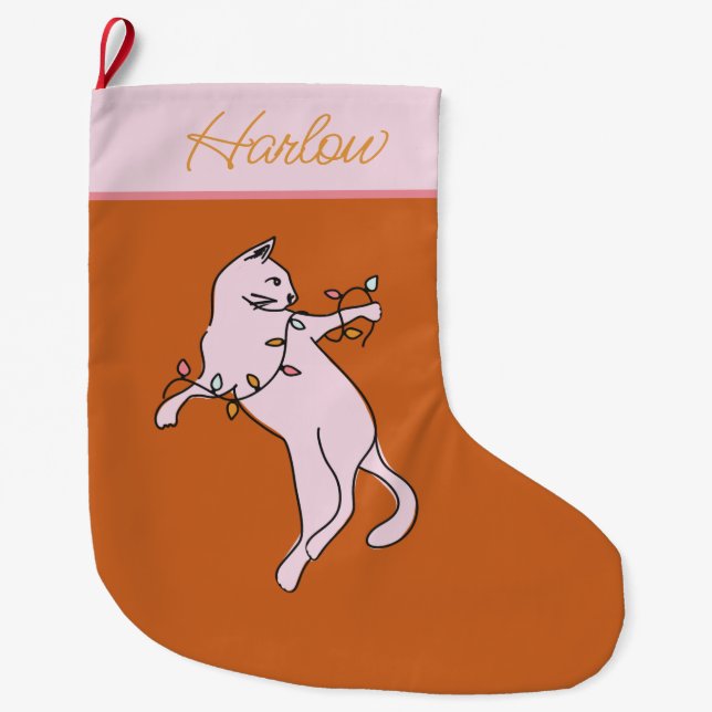 Grande Chaussette De Noël Naughty Chat rose Noël (Devant)