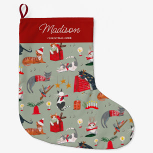 Grande Chaussette De Noël Noël aux chats   Vacances   Stockage