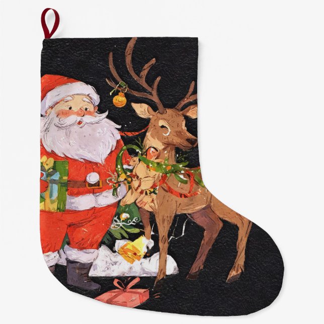 Grande Chaussette De Noël Noël avec Père Noël - Fêtes (Devant)