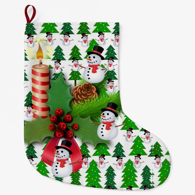 Grande Chaussette De Noël Noël, bonhomme de neige de Noël (Devant)