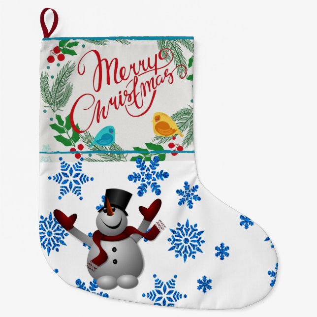 Grande Chaussette De Noël Noël, bonhomme de neige de Noël (Devant)