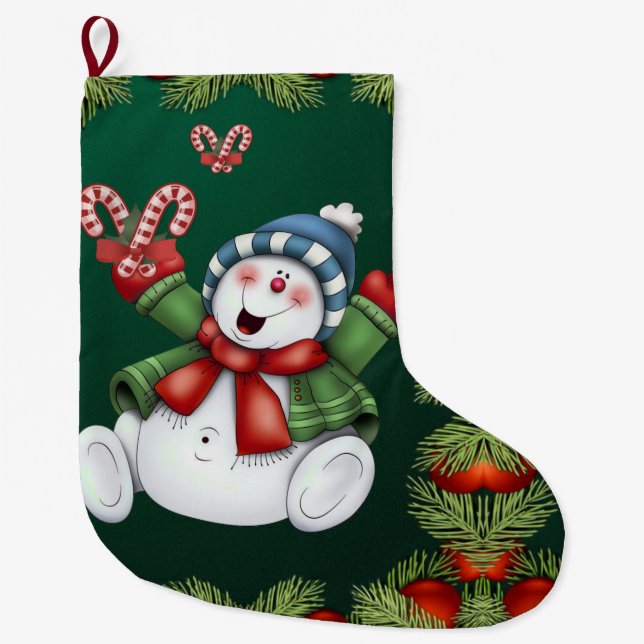Grande Chaussette De Noël Noël, bonhomme de neige de Noël (Devant)