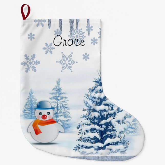 Grande Chaussette De Noël Noël, bonhomme de neige de Noël (Devant)