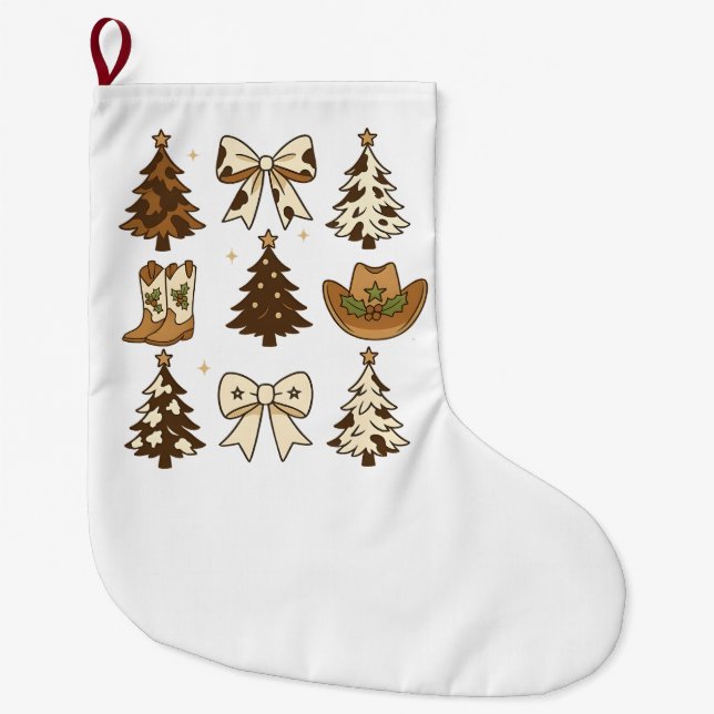 Grande Chaussette De Noël Noël Boot Cowboy Père Noël Occidentale Noël (Devant)