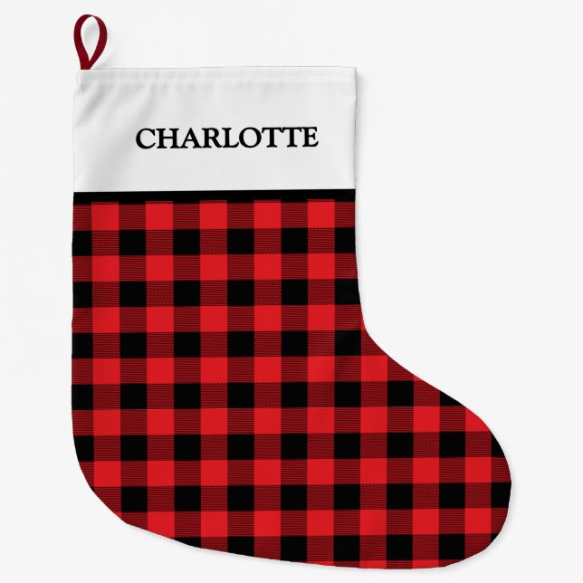 Grande Chaussette De Noël Noël carreaux de Buffalo Noir Rouge (Devant)
