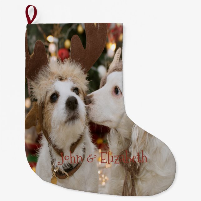 Grande Chaussette De Noël Noël, Chiens Amoureux (Devant)