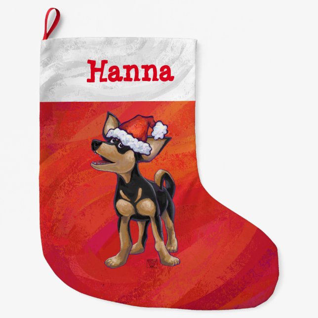 Grande Chaussette De Noël Noël Chihuahua en rouge (Devant)