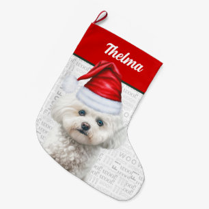 Grande Chaussette De Noël Noël Coton de Tulear Nom Woof Arrière - plan