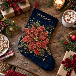 Grande Chaussette De Noël Noël dans les Étoiles | Poinsettia