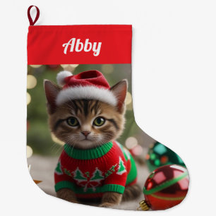 Grande Chaussette De Noël Noël de chat Abyssinien mignon Personnalisé