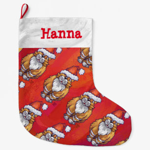 Grande Chaussette De Noël Noël de chat de gingembre sur le rouge