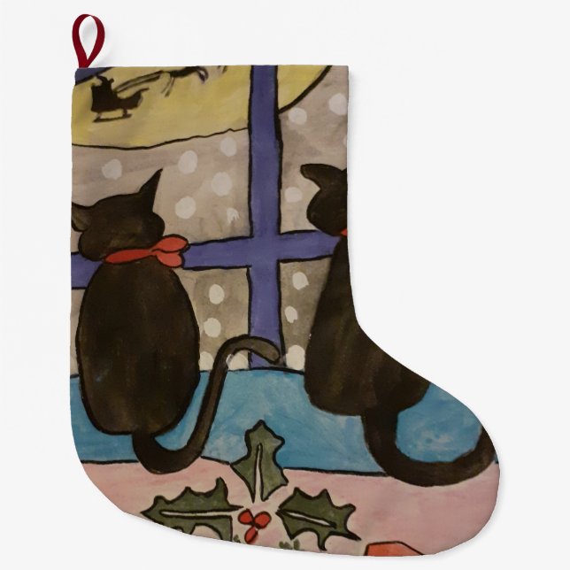 Grande Chaussette De Noël Noël de chat noir (Devant)