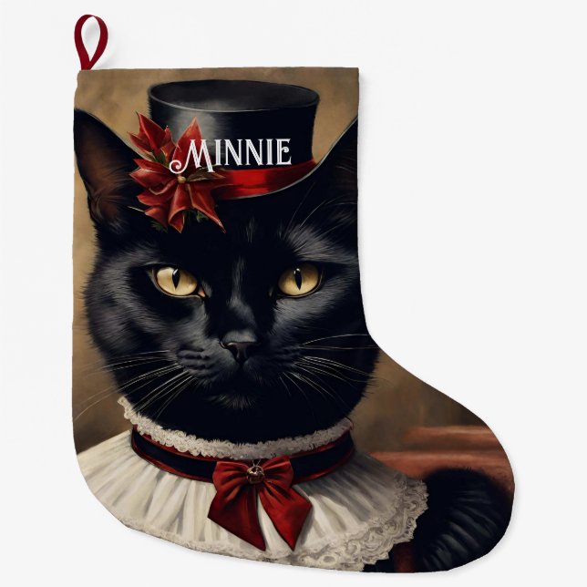 Grande Chaussette De Noël Noël de chat noir rétro (Devant)