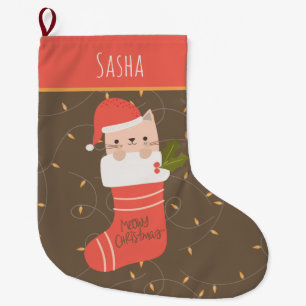 Grande Chaussette De Noël Noël de chat personnalisé