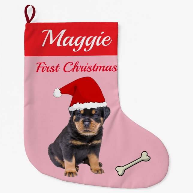 Grande Chaussette De Noël Noël de chiot de rottweiler premier (Devant)