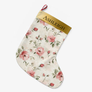 Grande Chaussette De Noël Noel de Noël de Roses dorés rose