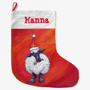 Grande Chaussette De Noël Noël des moutons sur rouge