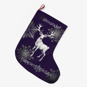 Grande Chaussette De Noël Noël des rennes d'ivoire   Personnalisé violet