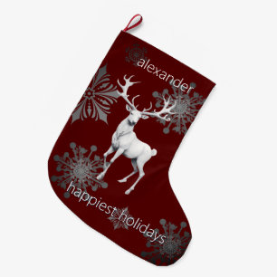 Grande Chaussette De Noël Noël des rennes d'ivoire Rouge personnalisé