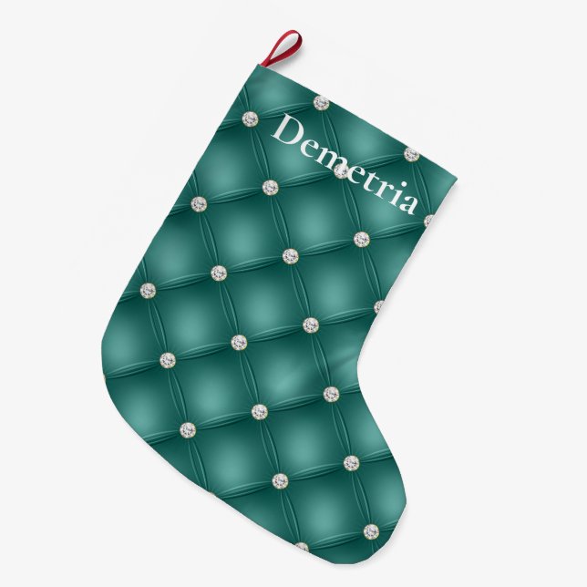 Grande Chaussette De Noël Noël des touffes de diamant turquoise (Devant (Accrochage))