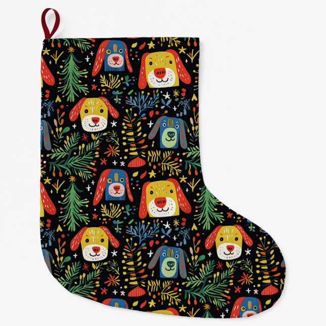 Grande Chaussette De Noël Noël du chien mignon (Devant)