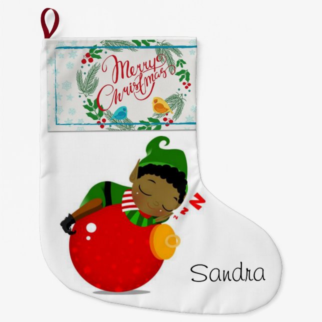 Grande Chaussette De Noël Noël, Elfe Africain de Noël (Devant)