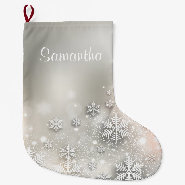 Grande Chaussette De Noël Noël Fête Élégant Flocon de neige (Devant)