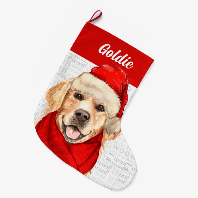 Grande Chaussette De Noël Noël Golden Retriever avec le nom du chien (Devant (Accrochage))
