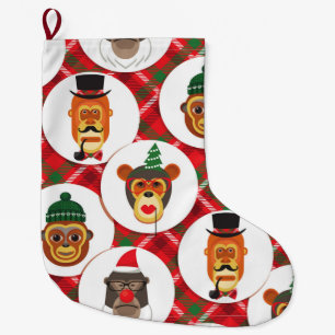 Grande Chaussette De Noël noël hipster singes xmas stockage